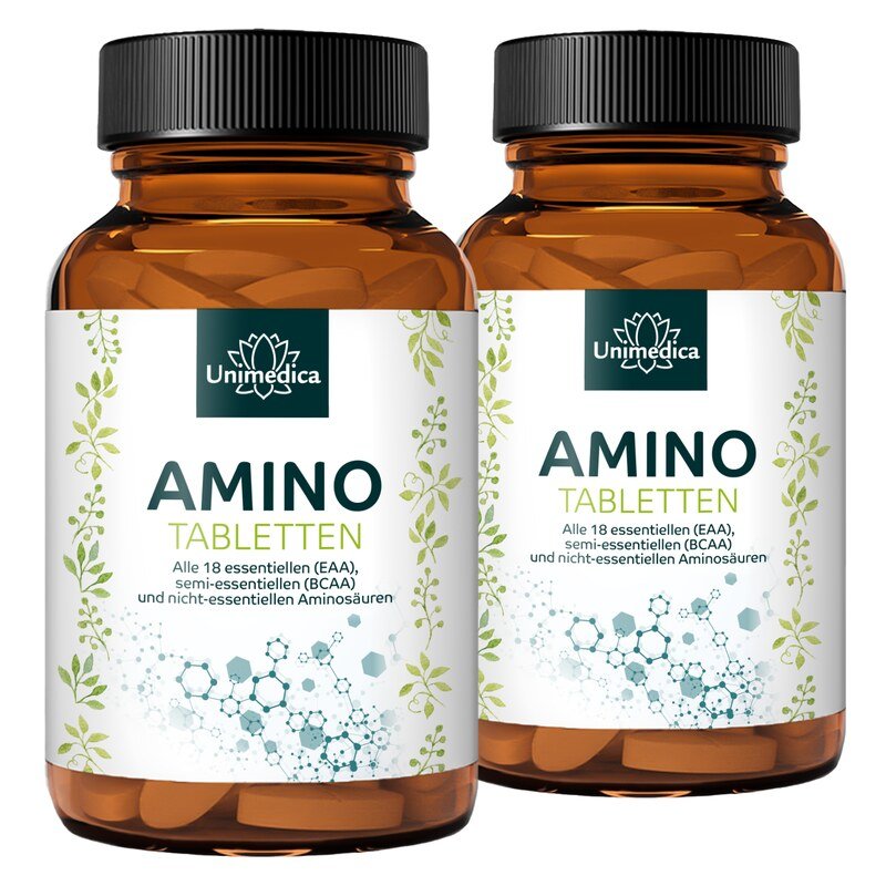 Set: Amino Tablets - 2 x 500 tablets of 1000 mg each - all 18 essential (EAA), semi-essential (BCAA) and non-essential amino acids - by Unimedica