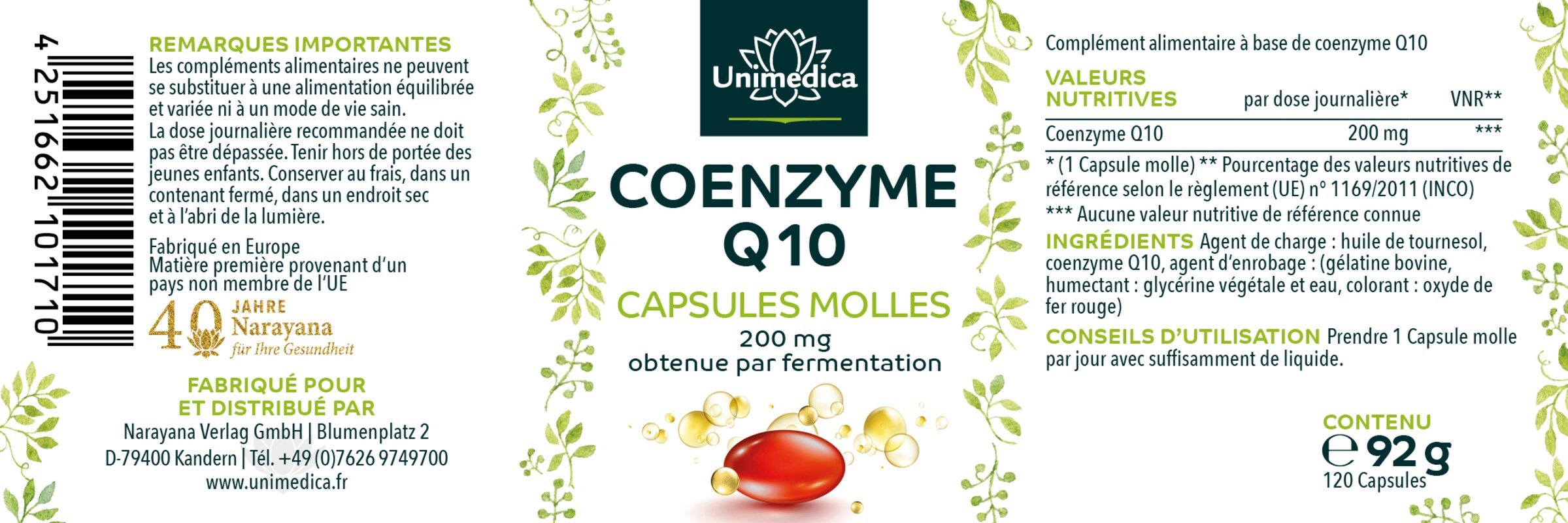 Coenzym Q10 - 200 mg pro Tagesdosis (1 Kapsel) - 120 Softgelkapseln - von Unimedica