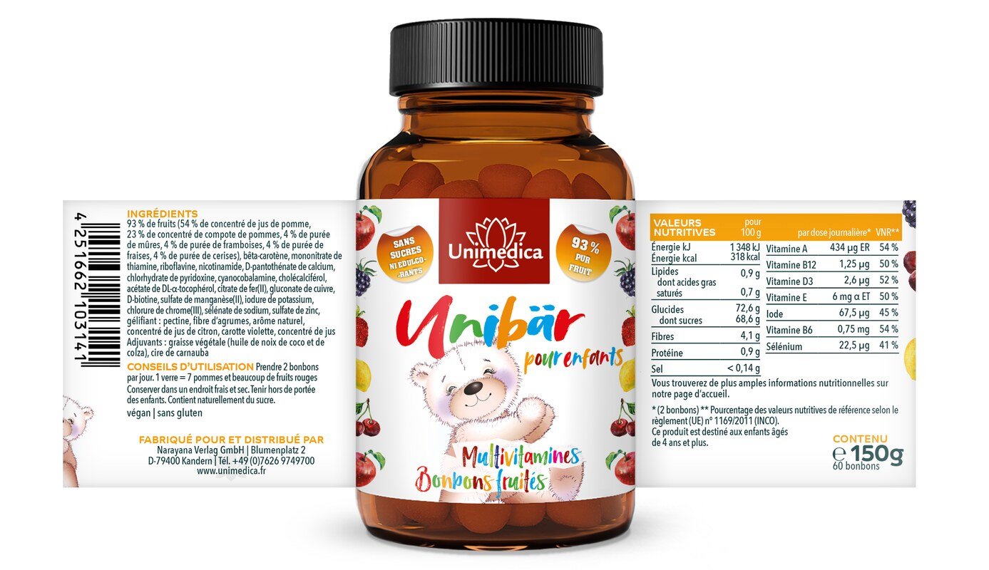Unibär für Kids - Multivitamin - Fruchtgummis - 60 Gummis - von Unimedica