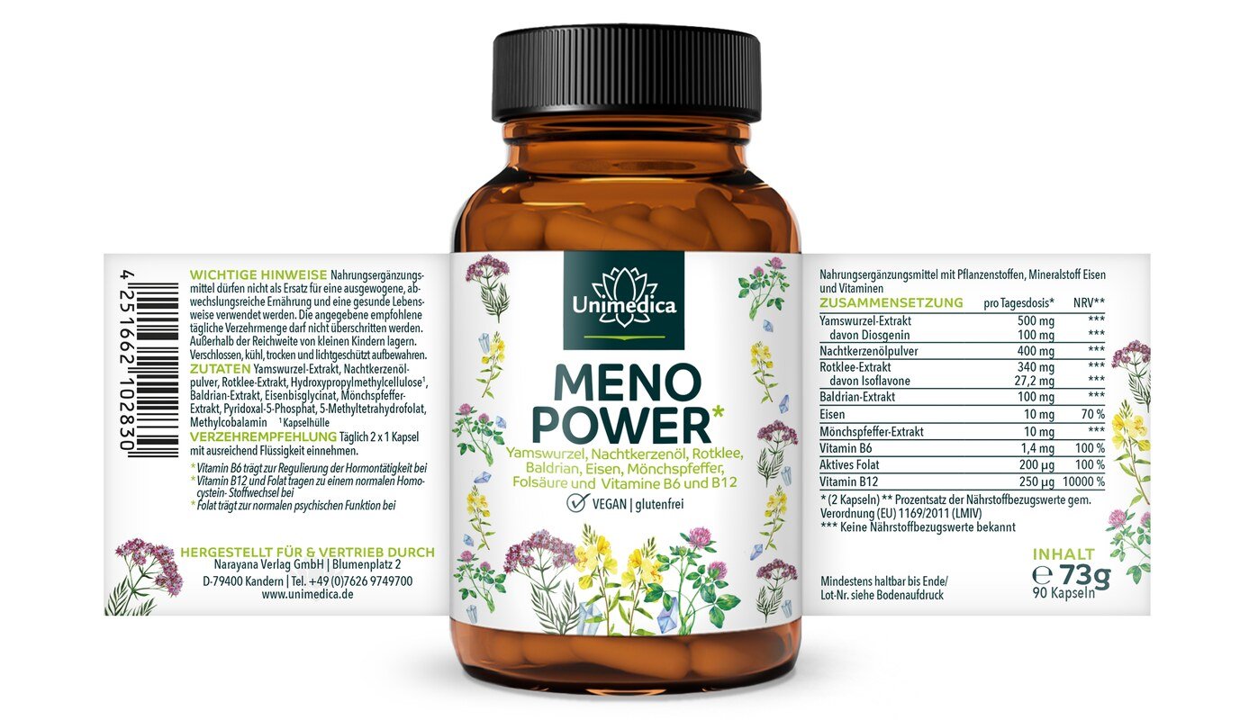 Set: Menopower* - including yam root, evening primrose oil, iron and B vitamins - 2 x 90 capsules - by Unimedica