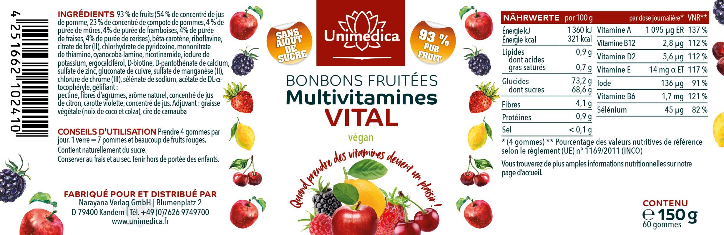 2er-Sparset: Vital - Multivitamin - Fruchtgummis - vegan - 2 x 60 Gummis - von Unimedica