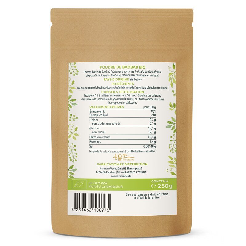 Bio Baobab Pulver - Rohkostqualität - 250 g - von Unimedica