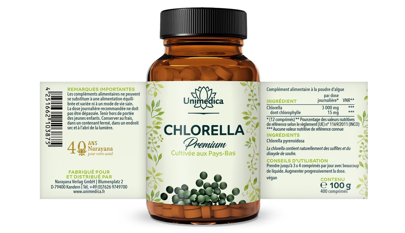 Chlorella Premium - Tabletten - 3.000 mg pro Tagesdosis (12 Tabletten) - kultiviert in Holland - sprühgetrocknet - von Unimedica