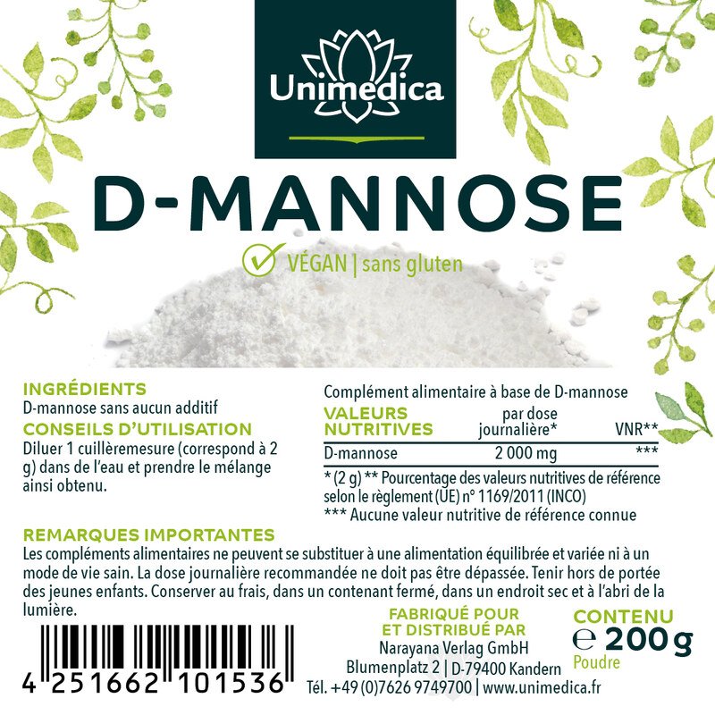 D-Mannose - 2000 mg pro Tagesdosis (1 Messlöffel) - 200 g Pulver - von Unimedica
