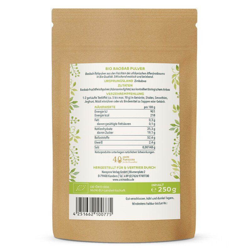 Bio Baobab Pulver - Rohkostqualität - 250 g - von Unimedica
