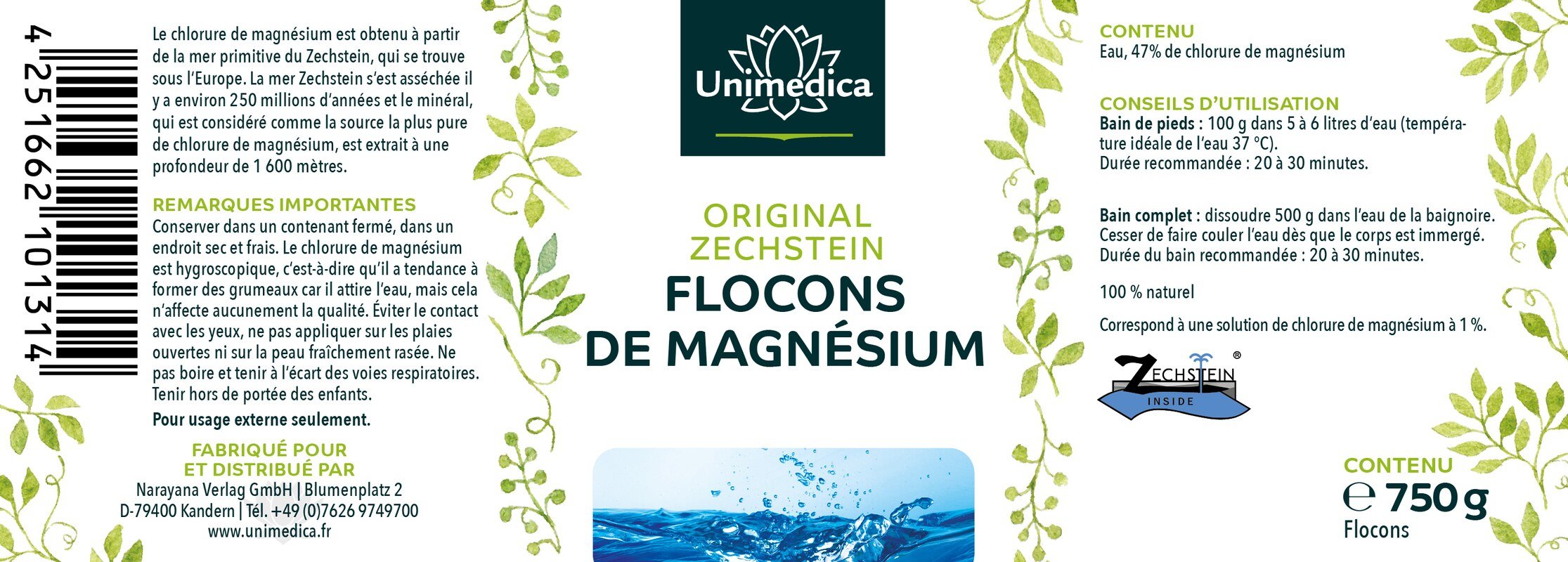 Magnesiumflocken Original Zechsteiner - 100 % naturrein - 750 g - von Unimedica