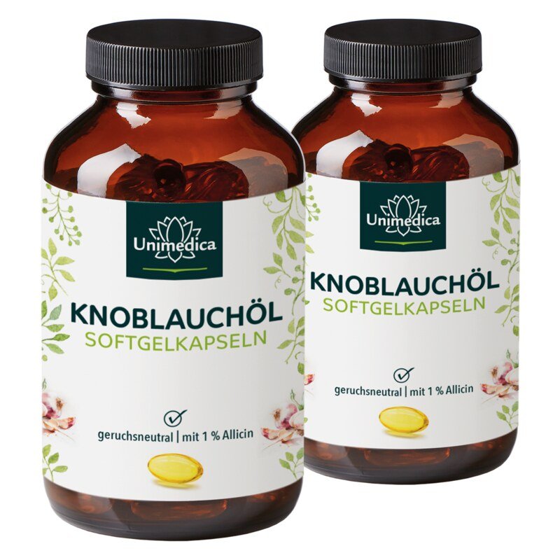 Set: Garlic Oil softgel capsules - 500 : 1 concentrate - 15 mg garlic oil extract per daily dose (1 capsule) - 2 x 180 capsules - from Unimedica
