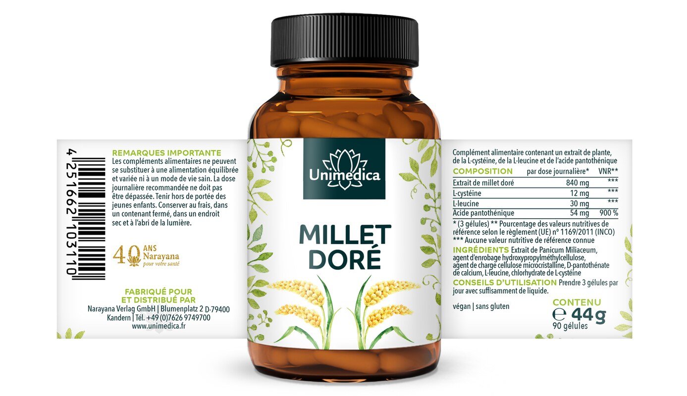 Goldhirse Extrakt - 840 mg pro Tagesdosis (3 Kapseln) - 90 Kapseln - von Unimedica