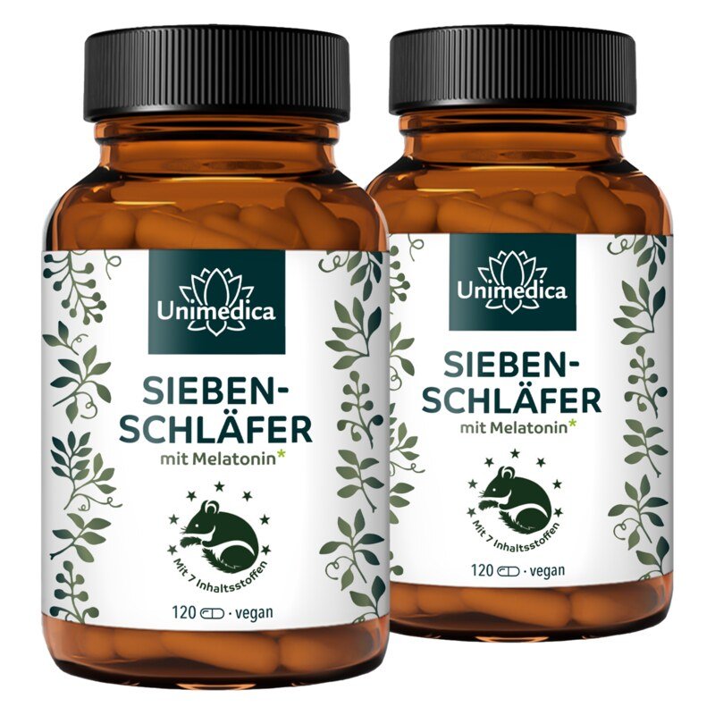 Set: Siebenschläfer* - complex with melatonin, vitamins, L-tryptophan, organic ashwagandha and organic brahmi - 2 x 120 capsules - by Unimedica