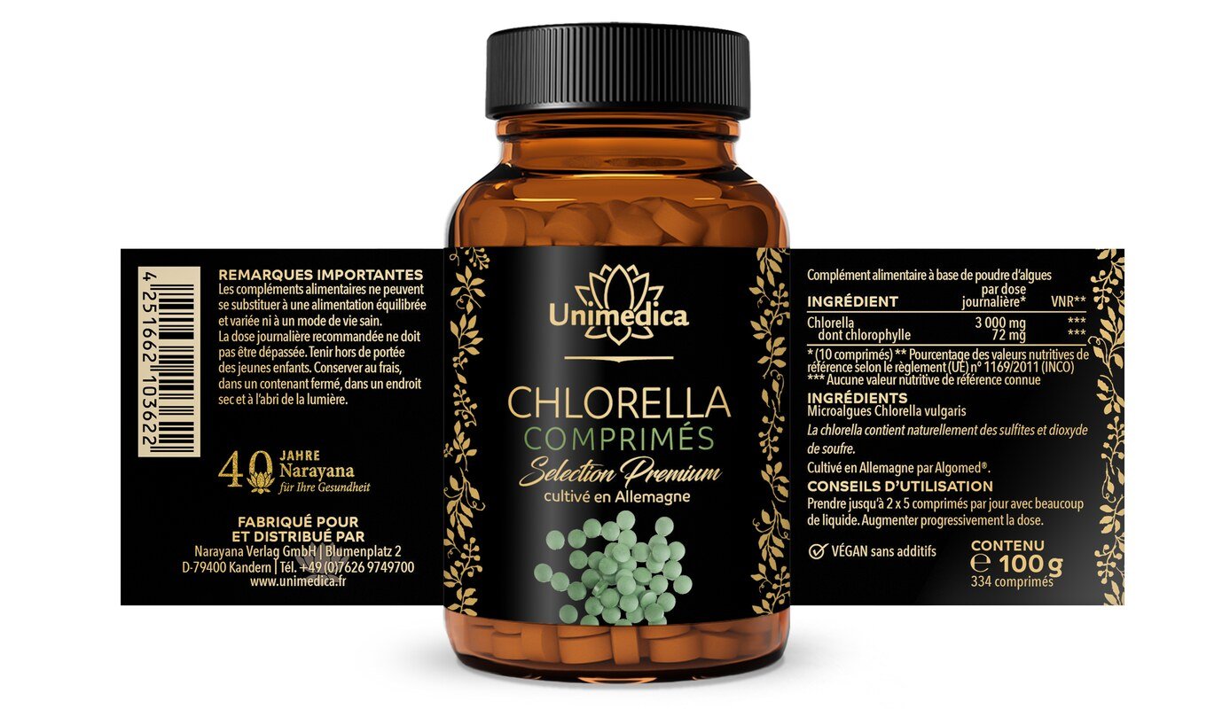 Chlorella Premium Selection - 3000 mg pro Tagesdosis (10 Tabletten) - kultiviert in Deutschland - sprühgetrocknet - 334 Tabletten - von Unimedica