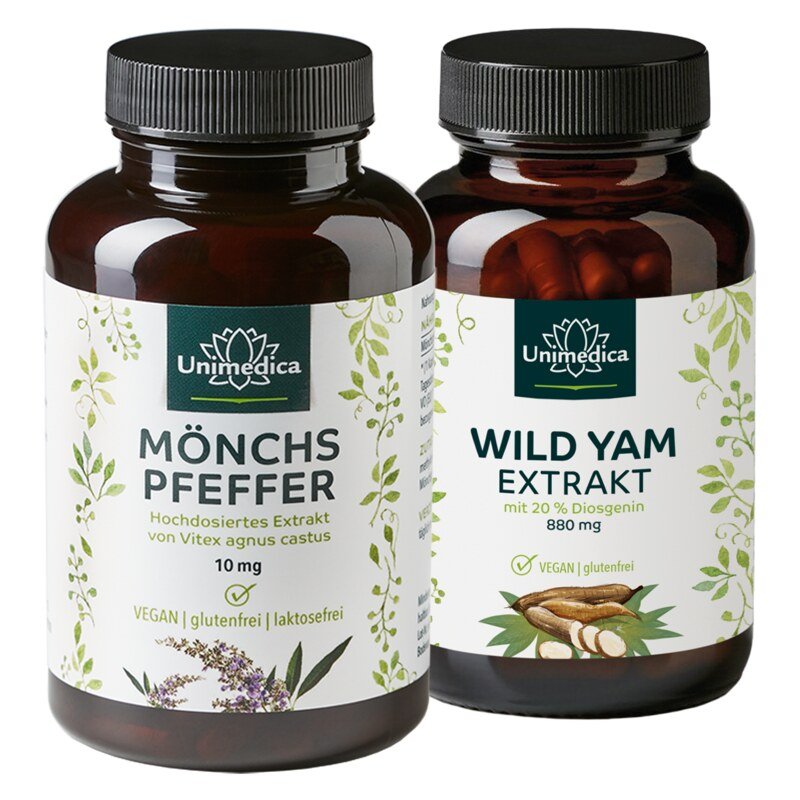 Set: Monk's pepper extract - 10 mg per daily dose - high dose - 180 capsules - AND Wild Yam Extract - 180 capsules - from Unimedica