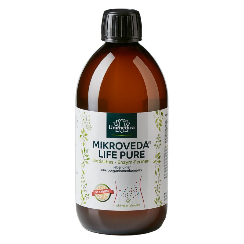 MikroVeda (R) Life Pure - biotic enzyme ferment - organic quality - 33 bacterial strains - live microorganism complex - naturally symbiotic - 500 ml - from Unimedica