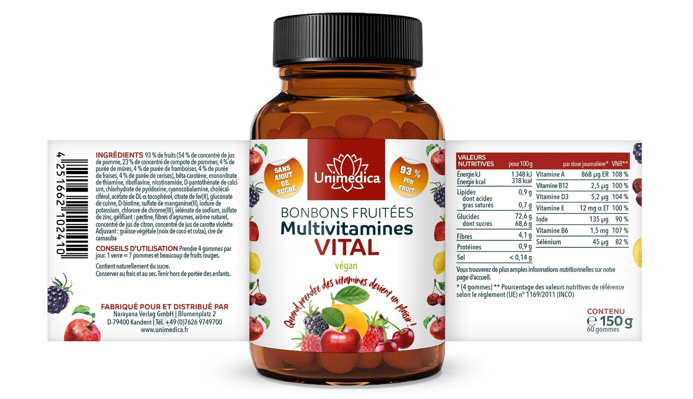 Vital - Multivitamin - Fruchtgummis - vegan - 60 Gummis - von Unimedica