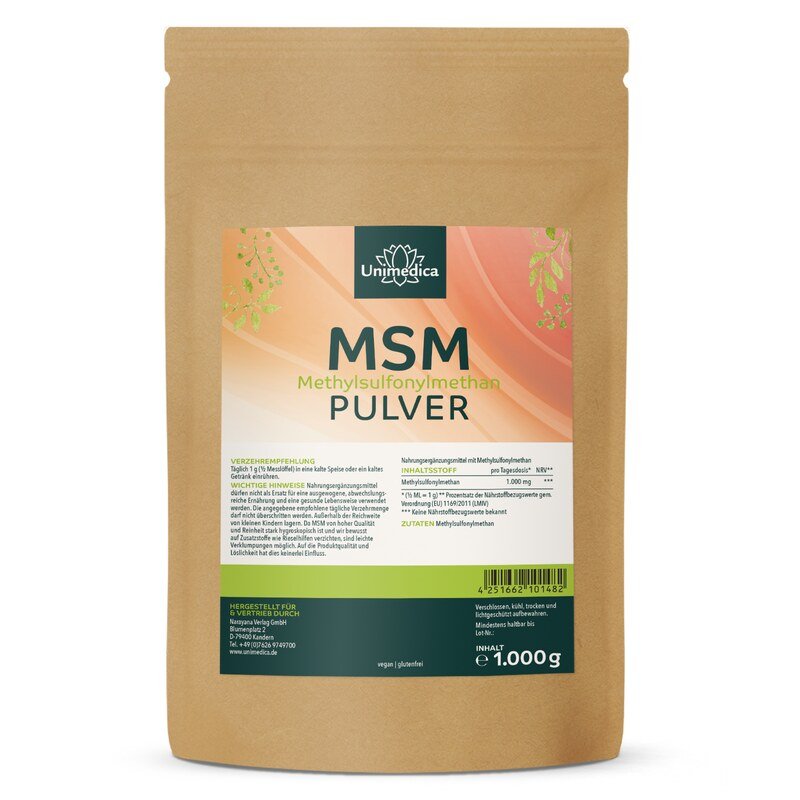 MSM Powder - 1000 mg per daily dose - 1000 g - 99% pure from Unimedica