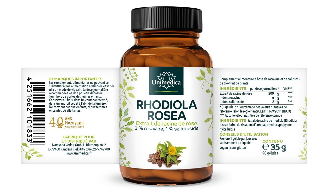 2er-Sparset: Rhodiola Rosea - Rosenwurzextrakt - 200 mg pro Tagesdosis (1 Kapsel) - 2 x 90 Kapseln - von Unimedica