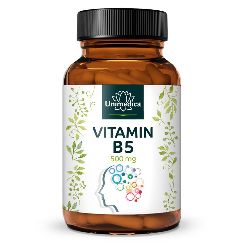 Vitamin B5  Pantothenic Acid - 500 mg per daily dose (1 capsule) - high-dose - 180 capsules - from Unimedica