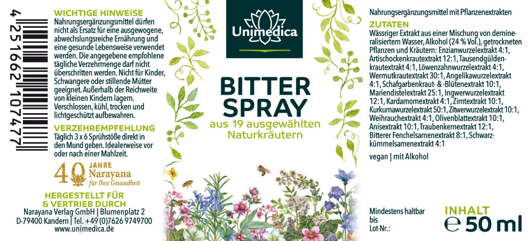 Bitter Spray  from 19 selected natural herbs - 50 ml - from Unimedica