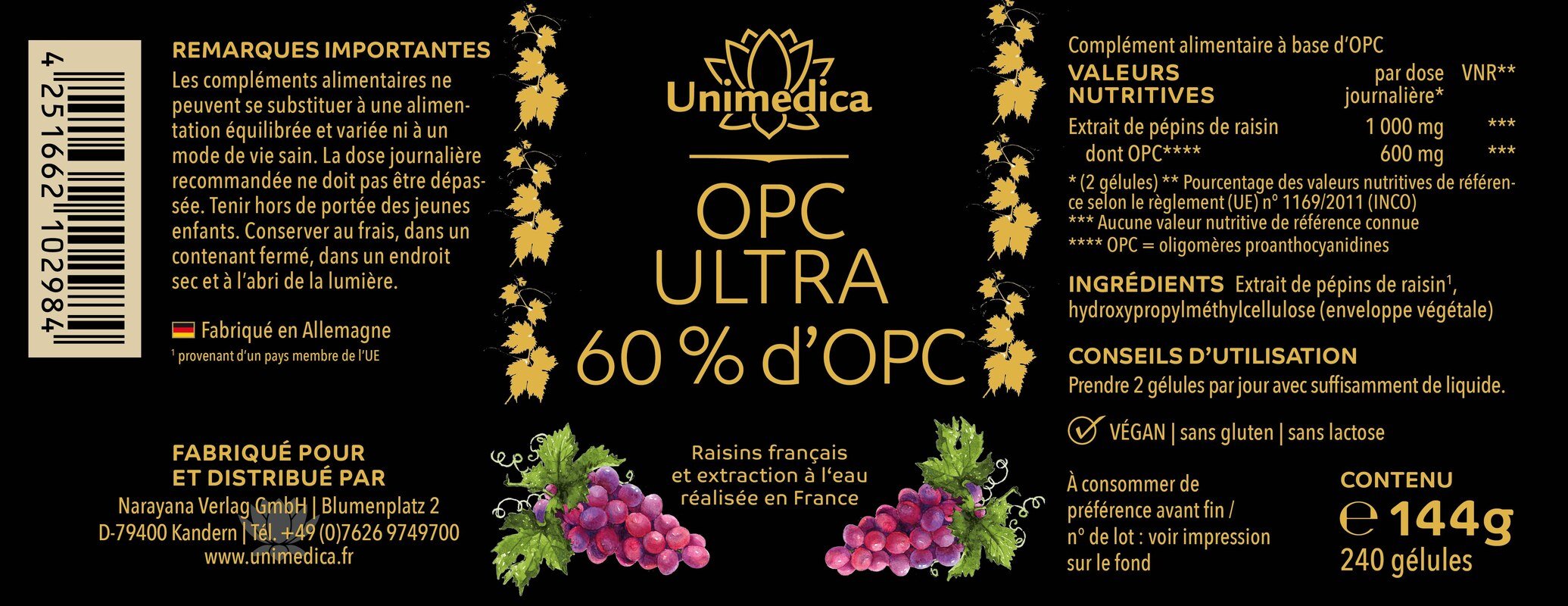 2er-Sparset: OPC Ultra - mit 700 mg reinem OPC  pro Tagesdosis (2 Kapseln) - hochdosiert - 2 x 240 Kapseln - von Unimedica