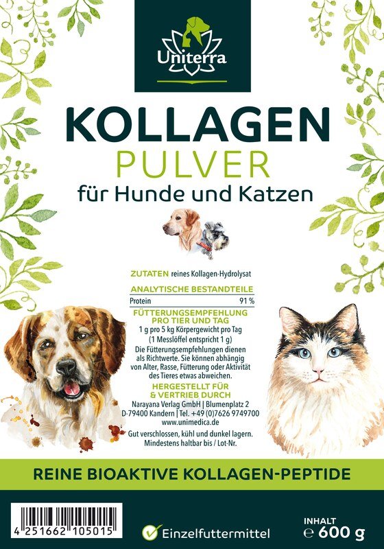 Set: Collagen Powder for Dogs and Cats  collagen hydrolysate  single food supplement - 2 x 600 g - from Uniterra