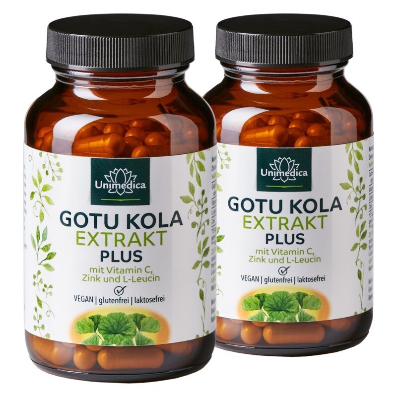 2er-Sparset: Gotu Kola Extrakt Plus - mit Vitamin C, Zink und L-Leucin - 2 x 120 Kapseln - von Unimedica