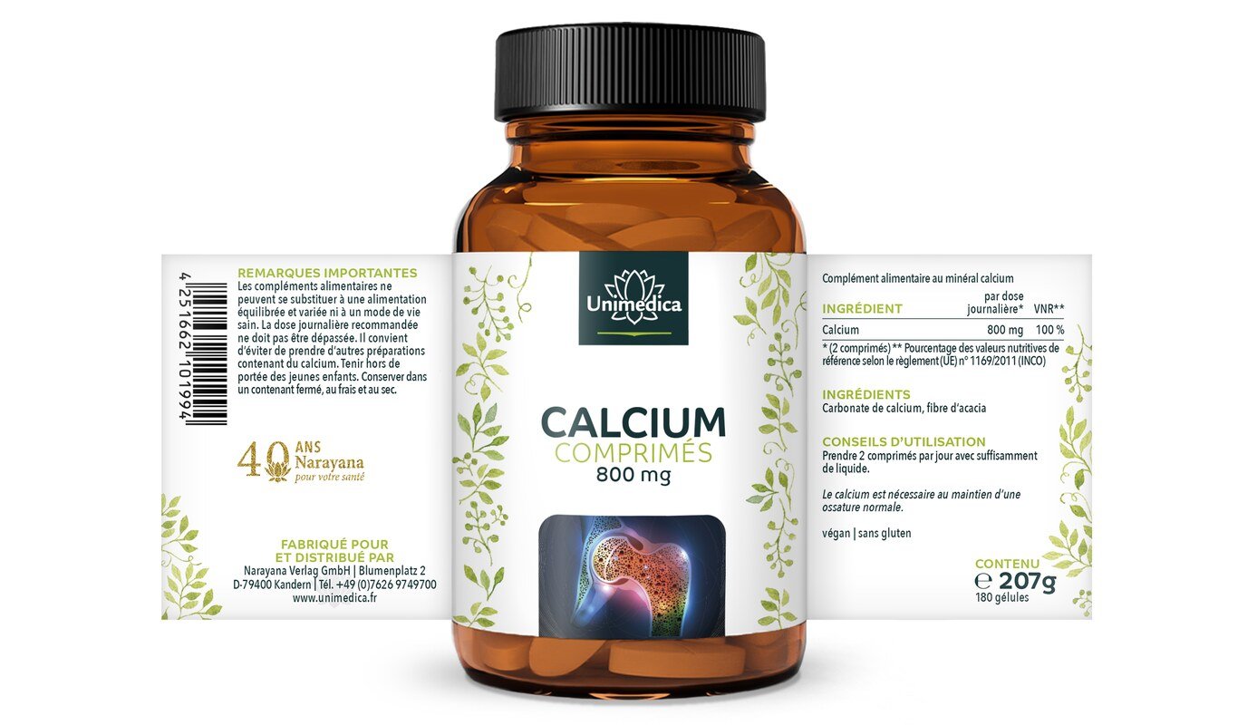 Calcium Tabletten - 800 mg pro Tagesdosis (2 Tabletten) - 180 Tabletten - von Unimedica