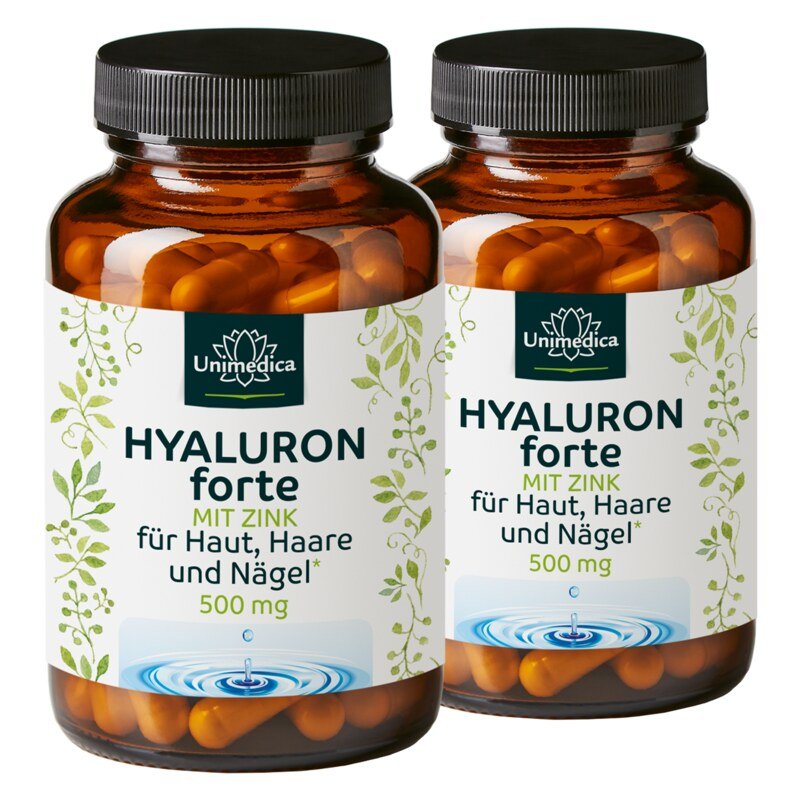 Hyaluron forte - with zinc for skin, hair and nails* - 500 mg hyaluron per daily dose (1 capsule) - high-dose - 2 x 90 capsules - by Unimedica