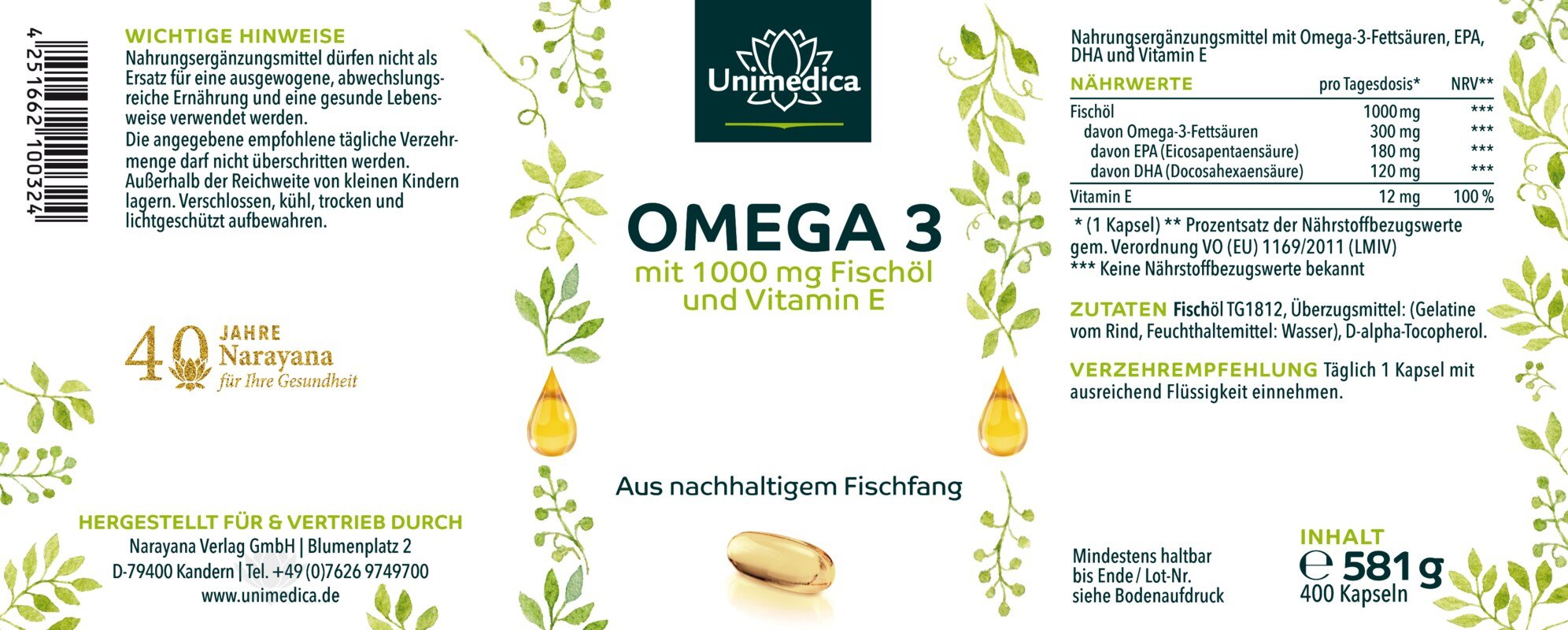 Omega-3 capsules, high-dose  400 capsules  from Unimedica