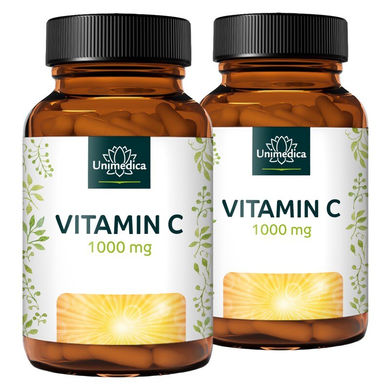 2er-Sparset: Vitamin C - 1.000 mg pro Tagesdosis (2 Kapseln) - 99 % Reinheit - 2 x 180 Kapseln - von Unimedica