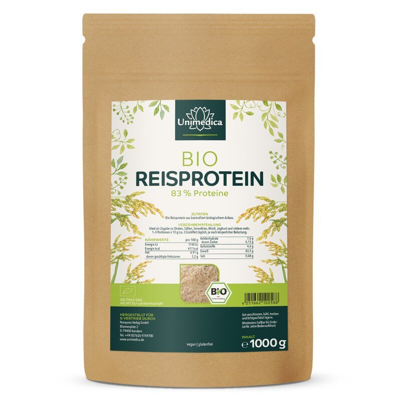 Organic Rice Protein Powder - 80 % protein content - 1000 g - from Unimedica