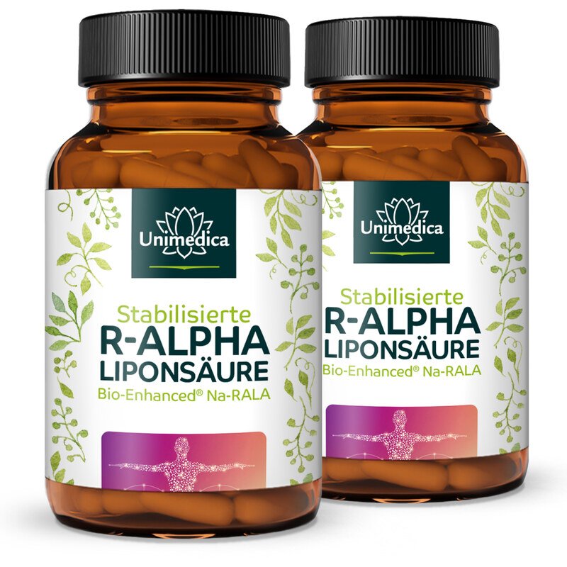 2er-Sparset: R-Alpha-Liponsäure Sodium - Bio Enhanced®  - 240 mg pro Tagesdosis (2 Kapseln) - 2 x 60 Kapseln - von Unimedica