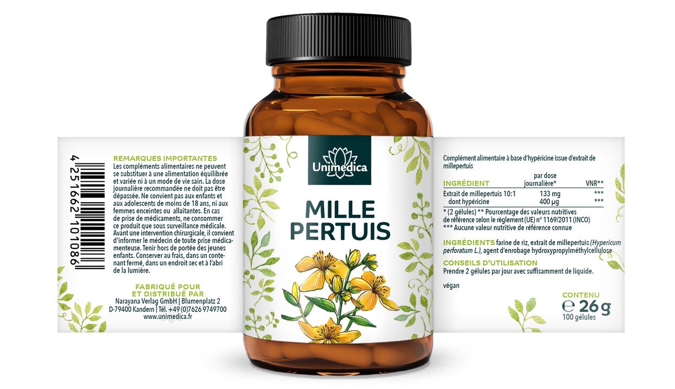 Johanniskraut - Extrakt 10 : 1 Konzentration - 133 mg pro Tagesdosis (2 Kapseln) - 100 Kapseln - von Unimedica