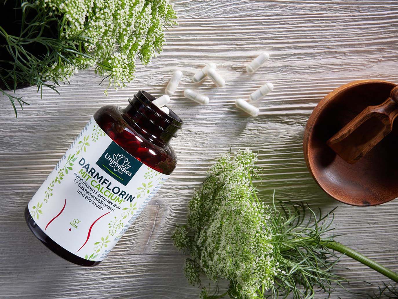 Darmflorin (intestinal flora) with Calcium  with cultured complex from 18 bacteria strains and organic inulin - 180 capsules - from Unimedica