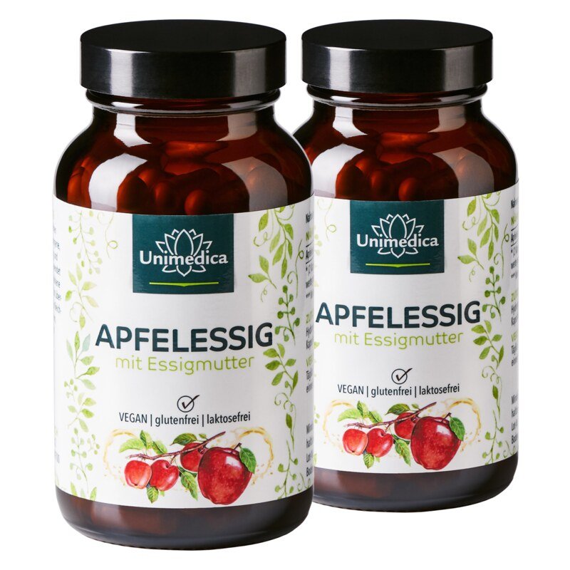 2er-Sparset: Apfelessig mit Essigmutter - 1140 mg Apfelessigpulver pro Tagesdosis (2 Kapseln) - 2 x 120 Kapseln - von Unimedica