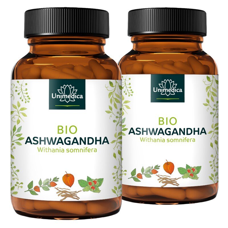 Set: Organic Ashwagandha - 1800 mg per daily dose (3 capsules) - high-dose - 2 x 180 capsules - by Unimedica