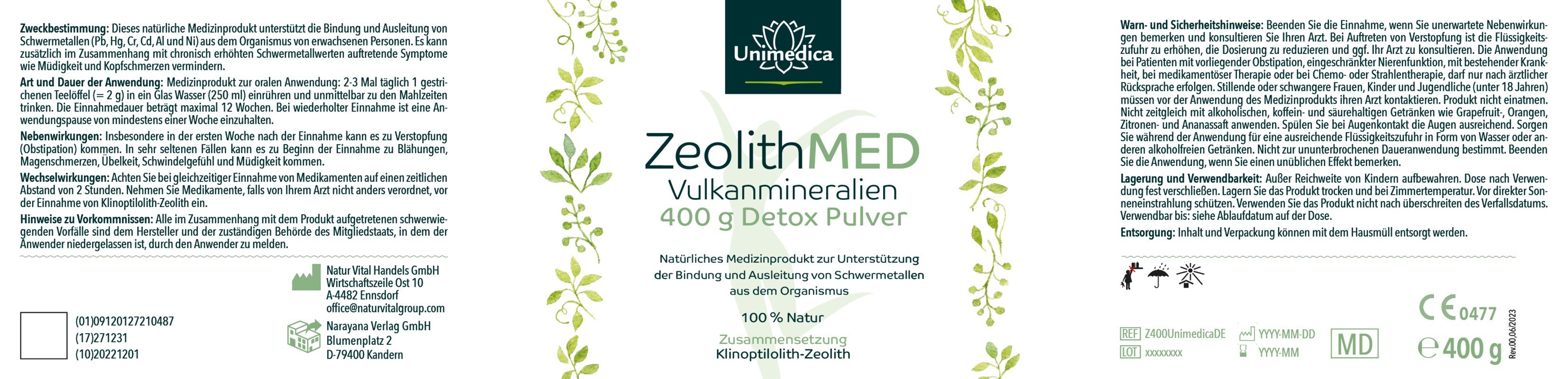 Set: Zeolite Med Detox Powder - 2 x 400 g - from Unimedica