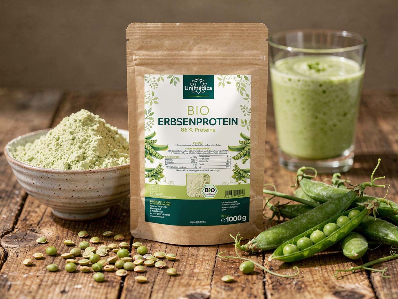 Organic pea protein - 82 % protein content - high-quality plant-based protein source - 1,000 g - from Unimedica