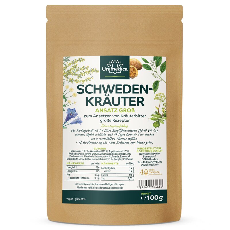 Swedish Bitters Formulation large - Swedish Bitters Herbs - 100 g - with 18 herbs and roots - from Unimedica