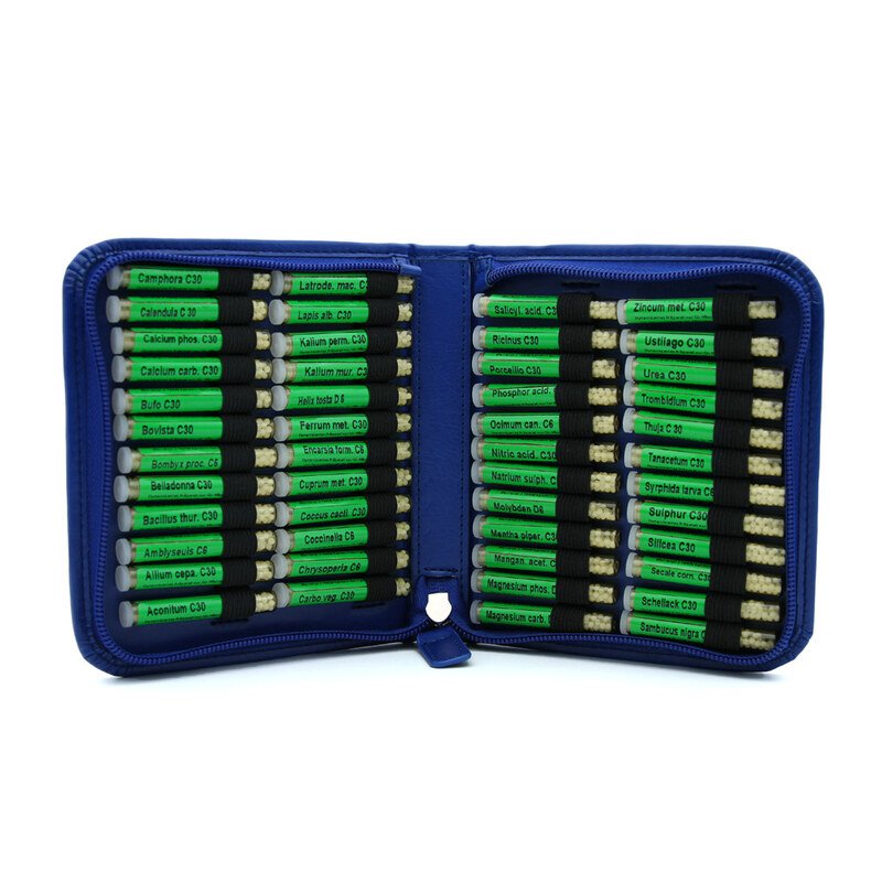 Big Set of 48 remedies for plant homeopathy in black imitation leather etui (Kaviraj)