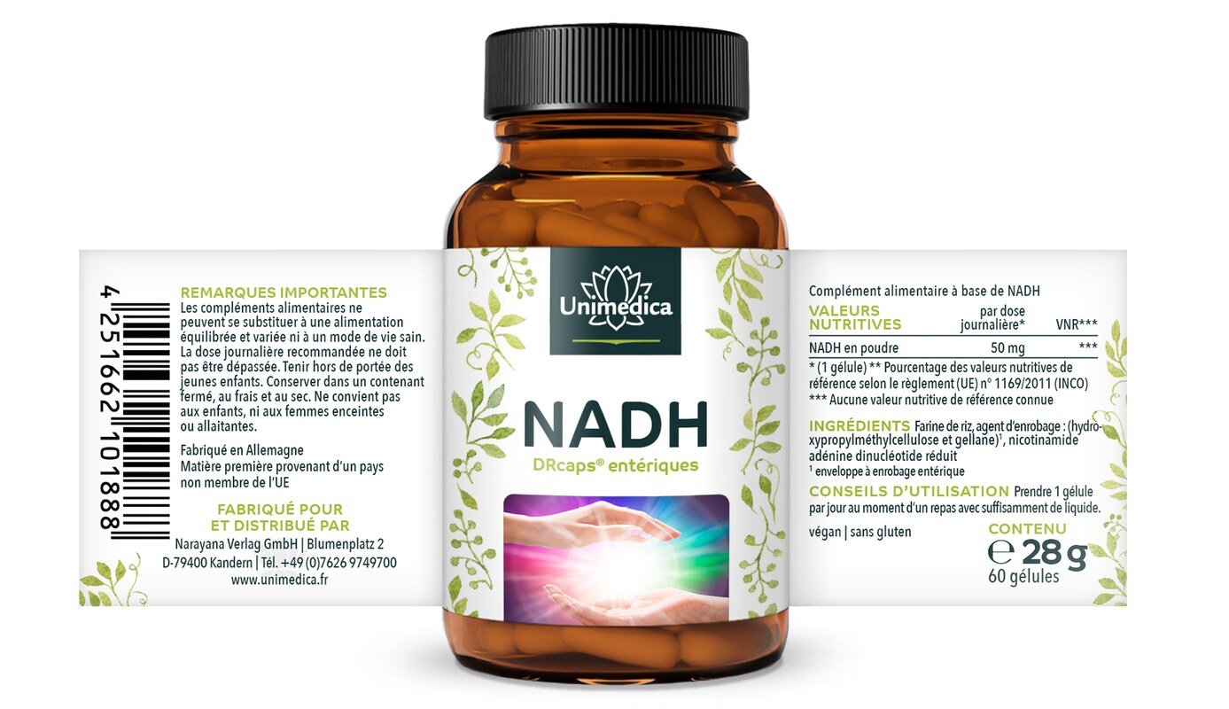 NADH - 50 mg pro Tagesdosis (1 Kapsel) - 60 magensaftresistente Kapseln - von Unimedica