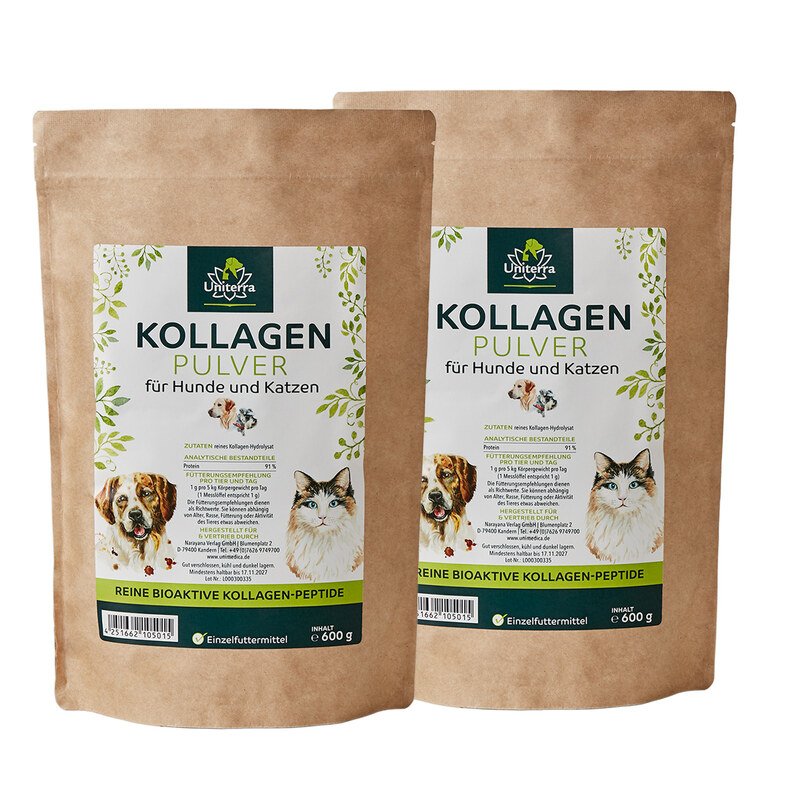 Set: Collagen Powder for Dogs and Cats  collagen hydrolysate  single food supplement - 2 x 600 g - from Uniterra