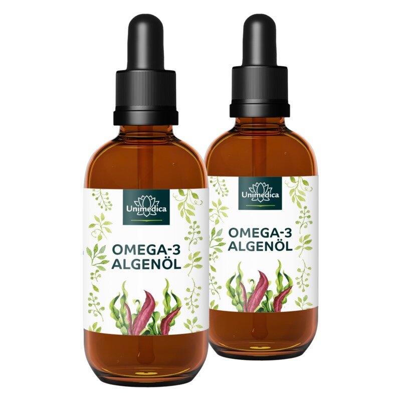 Set: Vegan Omega-3 Algae Oil Drops with DHA, EPA, and DPA - 2 x 50 ml - by Unimedica