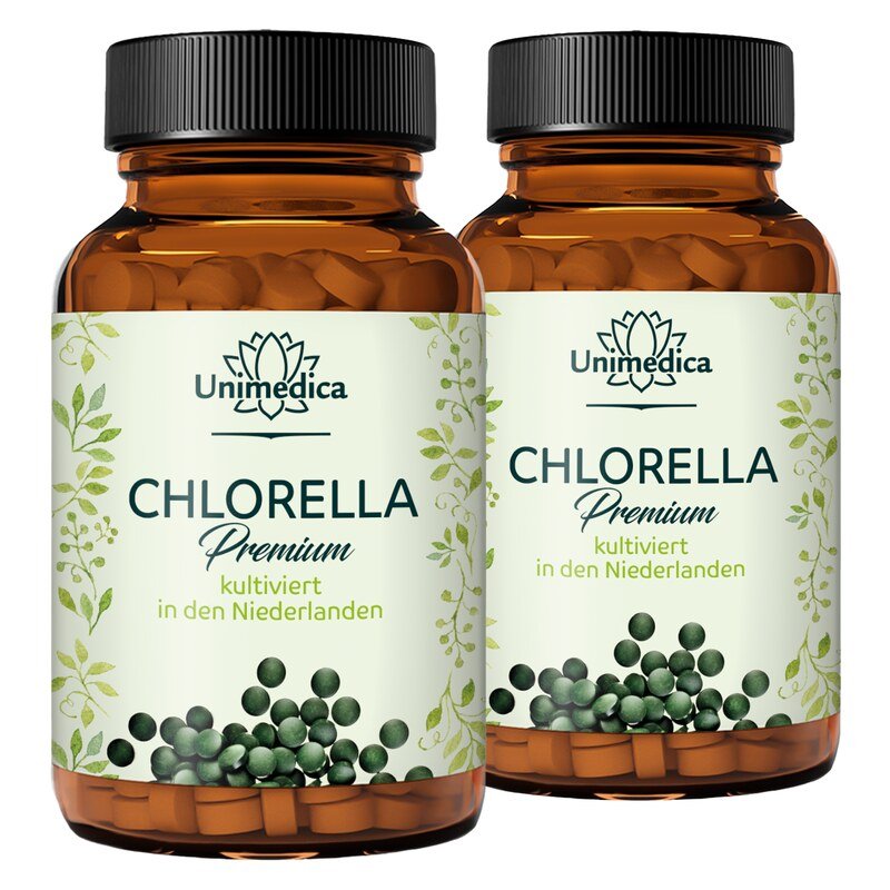 2er-Sparset: Chlorella Premium - 2 x 400 Tabletten - 3.000 mg pro Tagesdosis (12 Tabletten) - kultiviert in Holland - sprühgetrocknet - von Unimedica