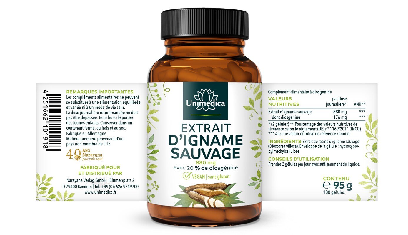 2er-Sparset: Wild Yam Extrakt - 880 mg pro Tagesdosis (2 Kapseln) - mit 20 % Diosgenin - 2 x 180 Kapseln - von Unimedica