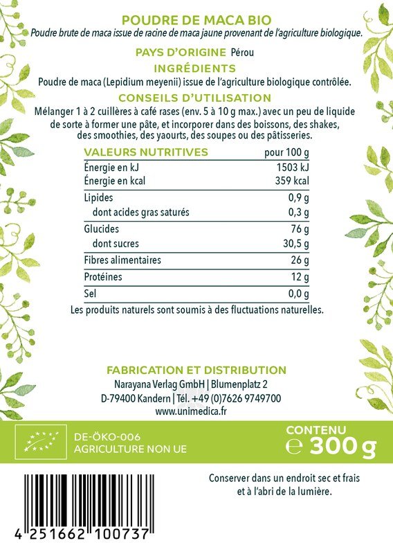 Bio Maca Pulver - Rohpulver - 300 g - von Unimedica