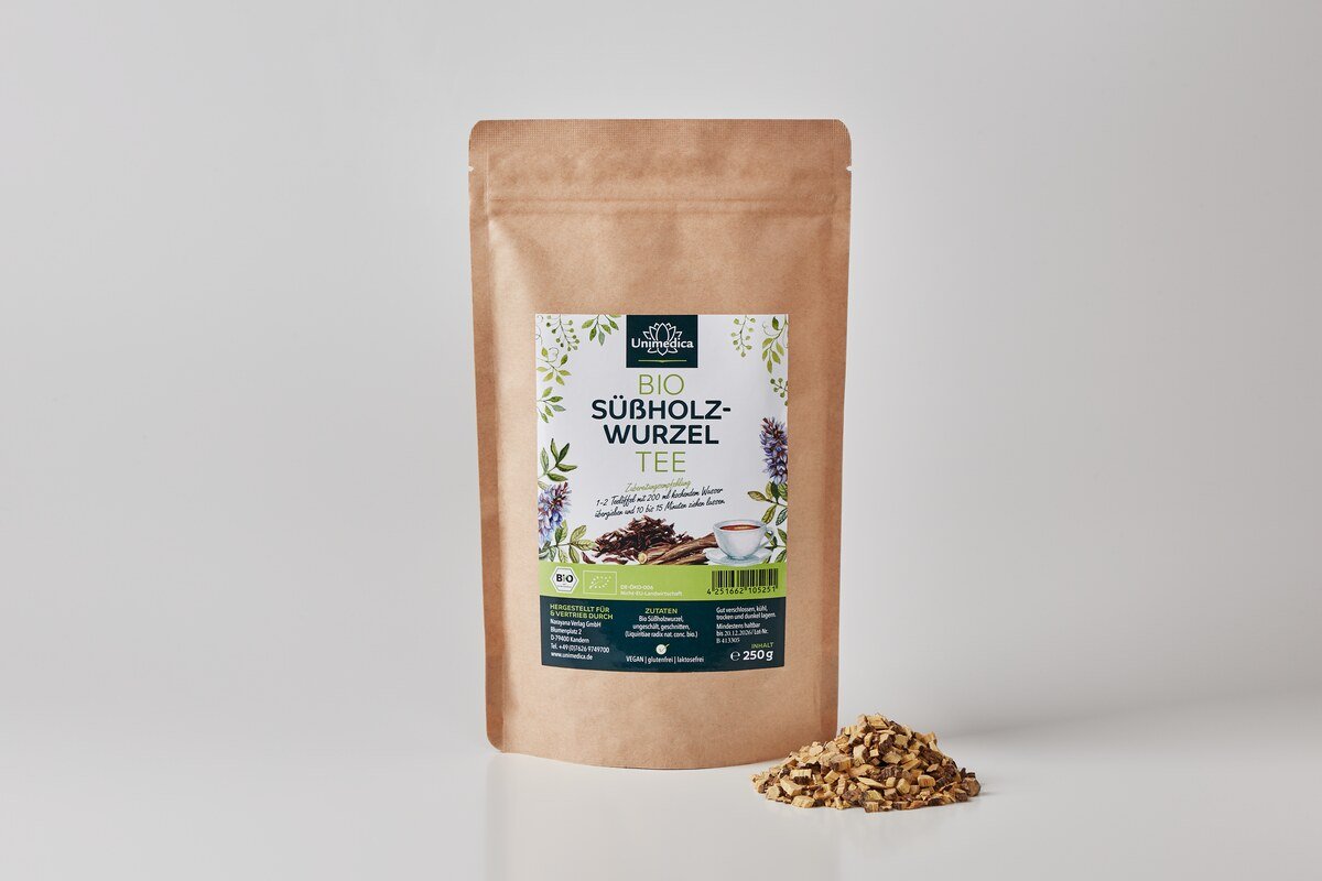 Organic Liquorice Root Tea  Liquiritiae radix nat. conc. bio.  unpeeled and sliced  250 g  from Unimedica