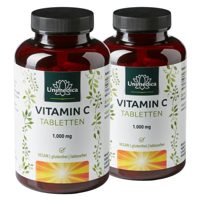 Set: Vitamin C - 1000 mg per daily dose (1 tablet) - 99% purity - 2 x 180 tablets - by Unimedica