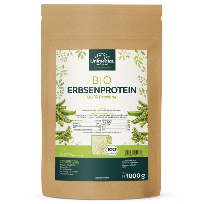 Organic pea protein - 82 % protein content - high-quality plant-based protein source - 1,000 g - from Unimedica