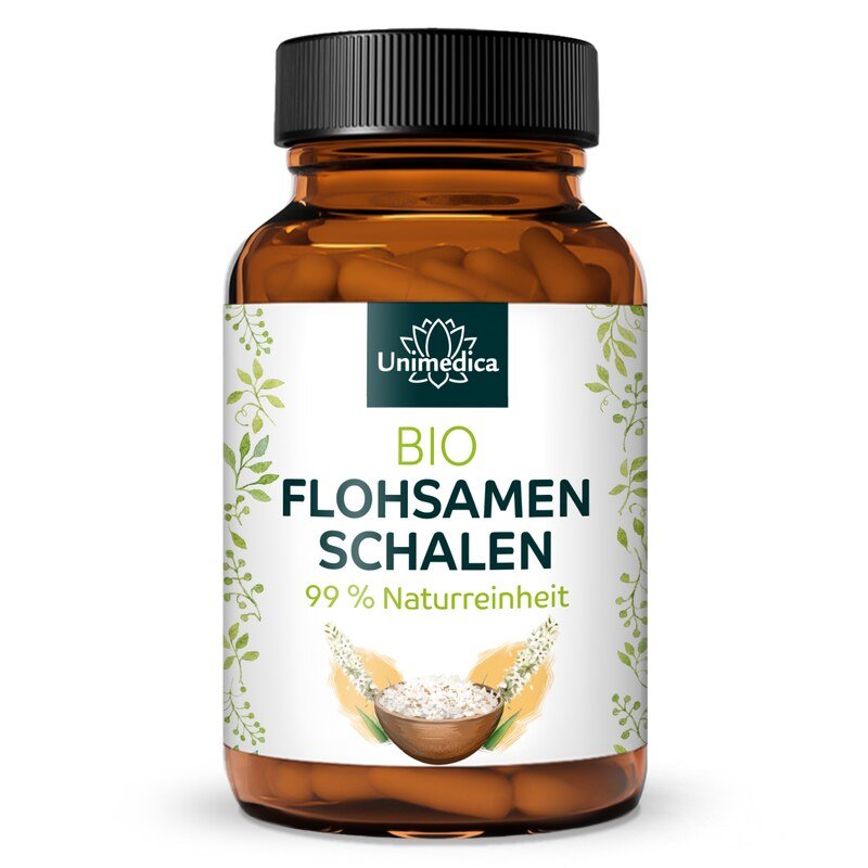 Bio Flohsamenschalen  - 3.750 mg pro Tagesdosis (5 Kapseln) - 180 Kapseln - von Unimedica