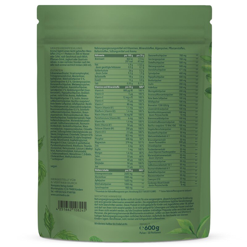 ALLES IN EINEM Green - All-in-One-Drink - 30 Portionen - Pulver - 600 g - von Unimedica
