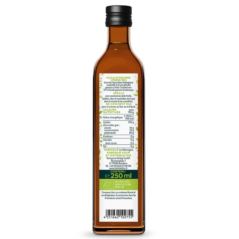 Bio Nachtkerzenöl nativ - naturrein - kaltgepresst - 250 ml - von Unimedica